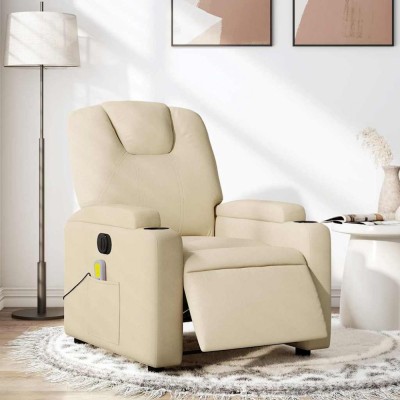 vidaXL Fotoliu electric de masaj rabatabil, crem, textil foto