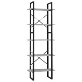Cumpara ieftin Biblioteca cu 5 rafturi gri beton, 40x30x175 cm, lemn prelucrat