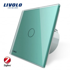 Intrerupator simplu cu touch Livolo din sticla &amp;amp;#8211; protocol ZigBee, Control de pe telefonul mobil, Verde foto