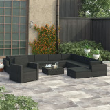 Set mobilier de grădină cu perne, 12 piese, negru, poliratan, vidaXL