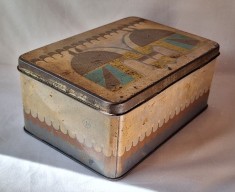 AGATEX - cutie veche din tabla litografiata, perioada R.P.R - Republica Populara Romana, anul 1962, depozitare dulciuri, bomboane
