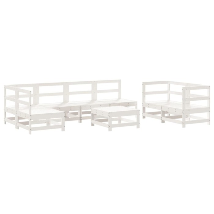 Set mobilier relaxare gradina, 8 piese, alb, lemn masiv de pin
