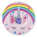 Farfurii de petrecere unicorn curcubeu cu detalii holografice 18cm, CMCLASS