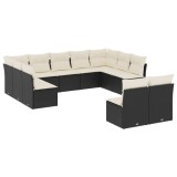 Cumpara ieftin Set canapele de gradina cu perne, 11 piese, negru, poliratan