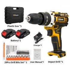 Burghiu cu impact, cuplu 28 Nm, viteza 1600 r/min, cutie de plastic galbena