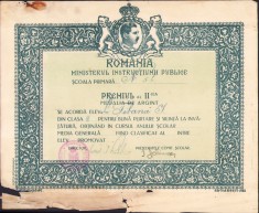 A2777N Diplomă Medalia de argint școlară, premiul a II-lea, anii 1930