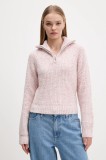 Tommy Jeans pulover din amestec de l&acirc;nă culoarea roz, călduros, cu guler, DW0DW21686