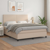 VidaXL Pat box spring cu saltea, cappuccino, 160x200cm piele ecologică