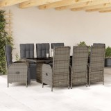 Set mobilier grădină cu perne, 9 piese, gri, poliratan