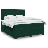 vidaXL Pat box spring cu saltea, verde &icirc;nchis, 200x200 cm, catifea 3290999
