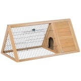 PawHut Clapier triunghiular de sol, tarc exterior, cuib dublu uși pentru iepuri, pui de găină, broască țestoasă, dim. 116L x 62,2l x 52,5H cm, lemn ma