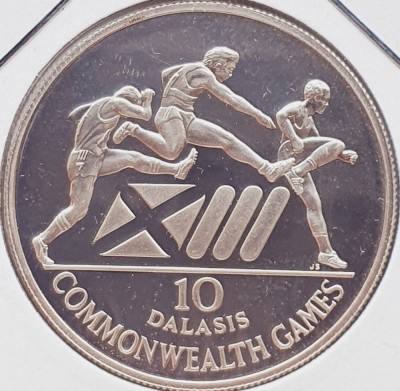 49 Gambia 10 Dalasis 1986 XIII Commonwealth Games km 23 proof argint foto