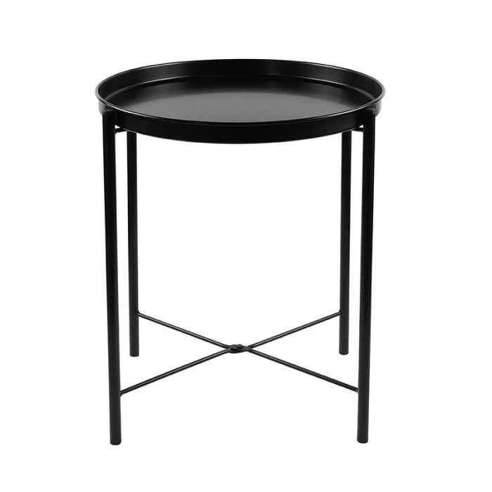 Masuta de cafea, 43 x 53.5 cm, metal, forma rotunda, pliabila, Negru