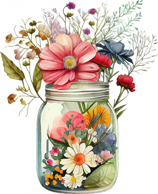 Sticker decorativ, Borcan cu Flori, Multicolor, 73 cm, 1265STK-5 foto