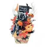Aranjament floral mediu de Halloween cu flori uscate si figurina din rasina in suport ceramic (Portocaliu)