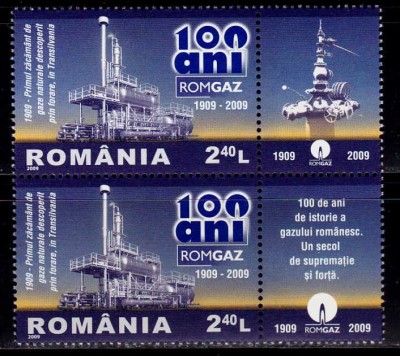 RO 2009 ,LP 1831 ,&amp;quot; ROMGAZ-100 de ani &amp;quot;, serie pereche V - ambele viniete ,MNH foto