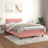 Cumpara ieftin Pat box spring cu saltea, roz, 120x200 cm, catifea