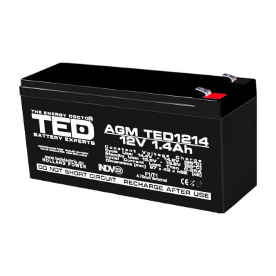 Acumulator AGM VRLA 12V 1,4A dimensiuni 97mm x 47mm x h 50mm F1 TED Battery Expert Holland TED002716 (20) SafetyGuard Surveillance foto