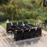 vidaXL Set mobilier de grădină cu perne, 9 piese, negru, poliratan 3095558