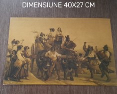 Litografie veche scenă rurală