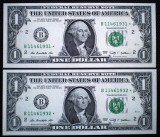 104 USA SUA 2X1 DOLLAR 2009 SERII CONSECUTIVE SR. 931-932 AUNC STEA STAR NOTE