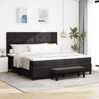 vidaXL Pat cu arcuri cu saltea cu headboard Negru 200 x 200 cm Catifea foto
