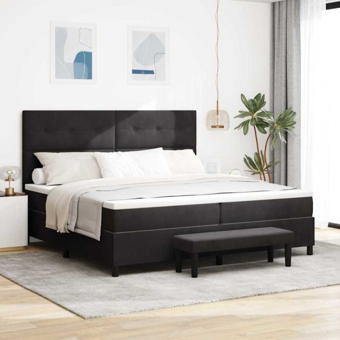 vidaXL Pat cu arcuri cu saltea cu headboard Negru 200 x 200 cm Catifea