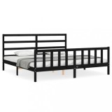 Cumpara ieftin Cadru pat cu tablie 200x200 cm, negru, lemn masiv