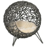 PawHut Coș pisică pat &icirc;nălțat pisică cozi cuib confort pernă pufoasă inclusă rășină imit&acirc;nd răchita &Oslash; 52 x 58H cm gri | Aosom Romania