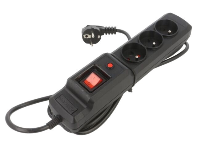 Prelungitor ARCON 3 prize 10A cu protec&Aring;&pound;ie la supratensiune &Egrave;i cablu 5m negru