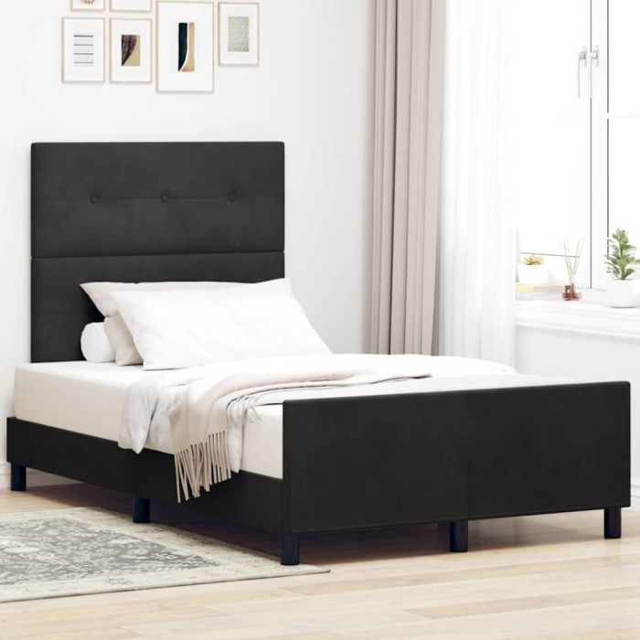 vidaXL Cadru de pat cu headboard Negru 120 x 190 cm Catifea 3344929