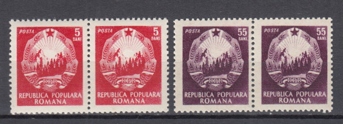 ROMANIA 1953 LP 339 UZUALE STEMA R.P.R.(CU STEA) PERECHE SERII MNH