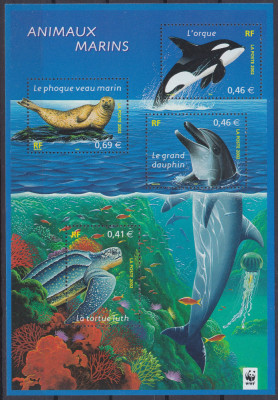 DB1 Fauna Marina WWF Franta 2002 Delfin Orca Foca Broasca Testoasa MS MNH foto