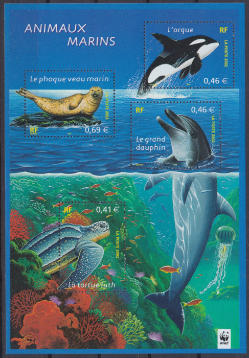 DB1 Fauna Marina WWF Franta 2002 Delfin Orca Foca Broasca Testoasa MS MNH