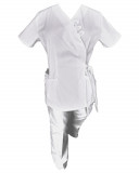 Costum Medical Pe Stil, Tip Kimono Alb cu Elastan, Model Daria - XL, XS