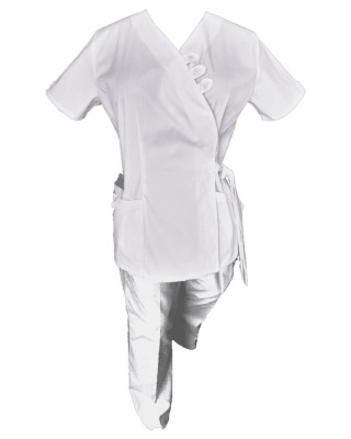 Costum Medical Pe Stil, Tip Kimono Alb cu Elastan, Model Daria - XL, XS foto