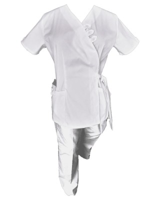 Costum Medical Pe Stil, Tip Kimono Alb cu Elastan, Model Daria - 3XL, XL foto