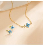 Cumpara ieftin Set Bijuterii din Argint 925 Placat cu Aur , Colier E i Cercei Floare Norocoasa cu Turcoaz E i Zirconii