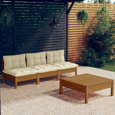vidaXL Set mobilier grădină cu perne crem, 4 piese, lemn de pin foto