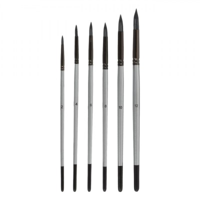 Set Pensule Pictură, Model Rotund, M&amp;acirc;nere Lemn Argintii, Varf Nylon, 6 Bucăți, Mărimi 2-12 foto