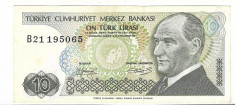 Bancnota 10 lirasi 1970 - Turcia foto