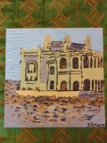 TABLOU PE PANZA CU SASIU NOU 50X50 CM CLADIRE LA MARE ACRILIC PRET 100 LEI