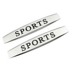 Set 2 x Embleme auto metalice, autoadezive, model "SPORTS", finisaj Crom, dimensiune, 10 x 1,5 cm FAVLine Selection