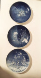* 3 farfurii portelan albastru Bing &amp; Grondahl Danemarca &#039;70-&#039;80 decor Craciun