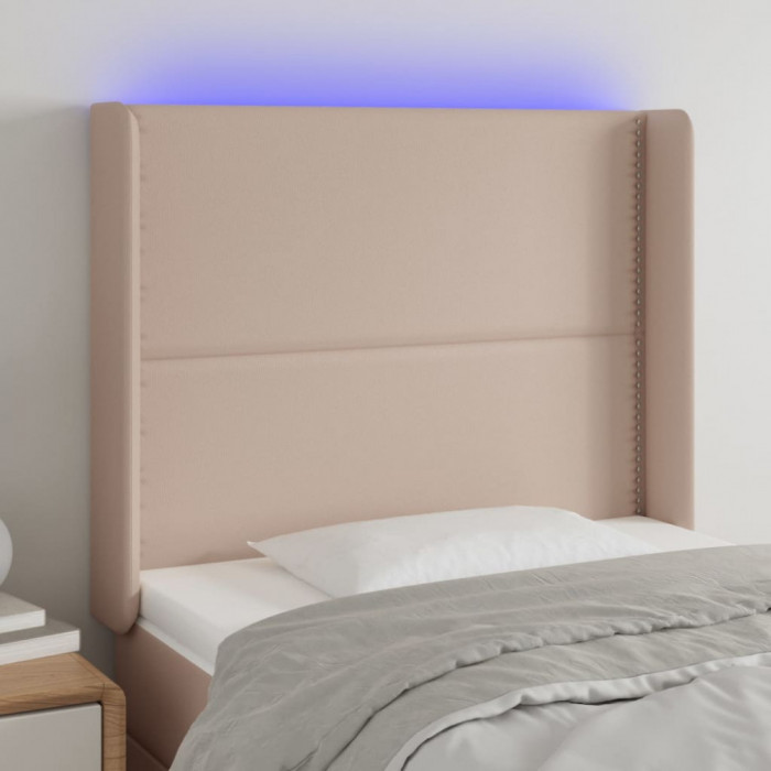 Tablie de pat cu LED cappuccino 83x16x118/128cm piele ecologica GartenMobel Dekor