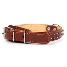Zgarda din piele COLLAR cu spini ?i piept dublu 48 - 63 cm, maro foto