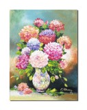 Cumpara ieftin Tablou pictat manual dormitor, living, hol, Vaza cu crizanteme, 40x30cm ulei pe panza gata de agatat pe perete