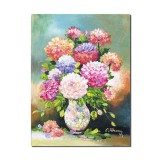 Tablou pictat manual dormitor, living, hol, Vaza cu crizanteme, 40x30cm ulei pe panza gata de agatat pe perete