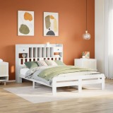 VidaXL Pat cu bibliotecă fără saltea, alb, 140x190 cm, lemn masiv pin 3308895