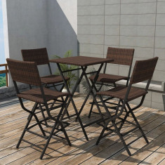 vidaXL Set mobilier exterior pliabil, 5 piese, maro, oțel, poliratan